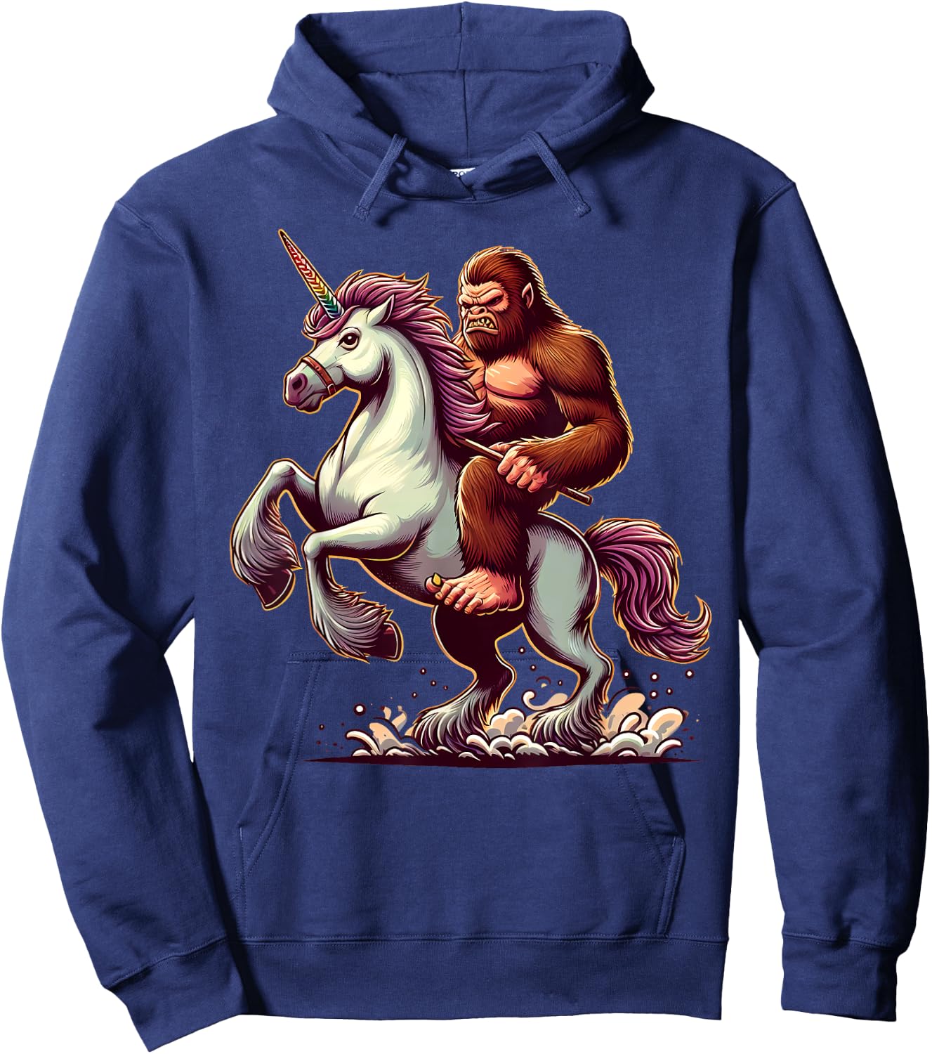 Bigfoot Riding Unicorn, Funny Sasquatch Hoodie - Hoodie | Navy