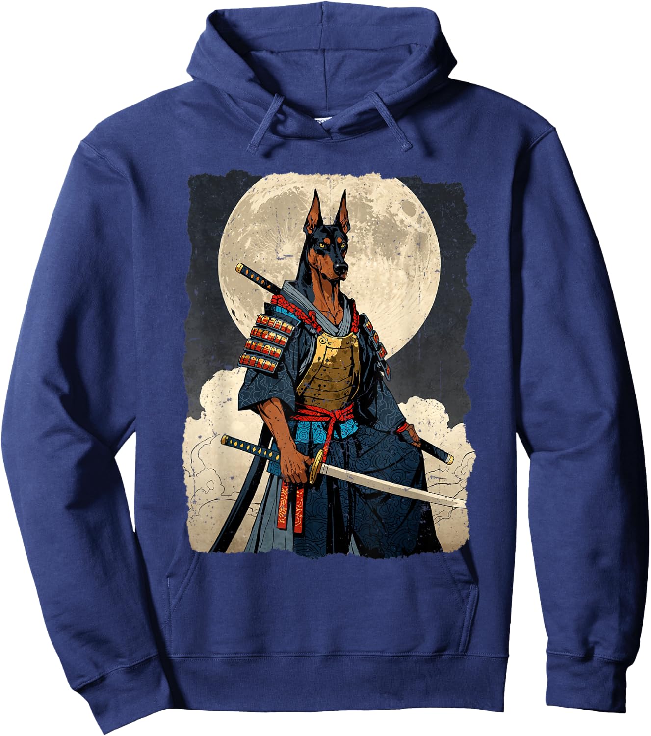 Doberman Dog Samurai Japanese Retro Ukiyo-e Warrior Doberman Hoodie - Hoodie | Navy