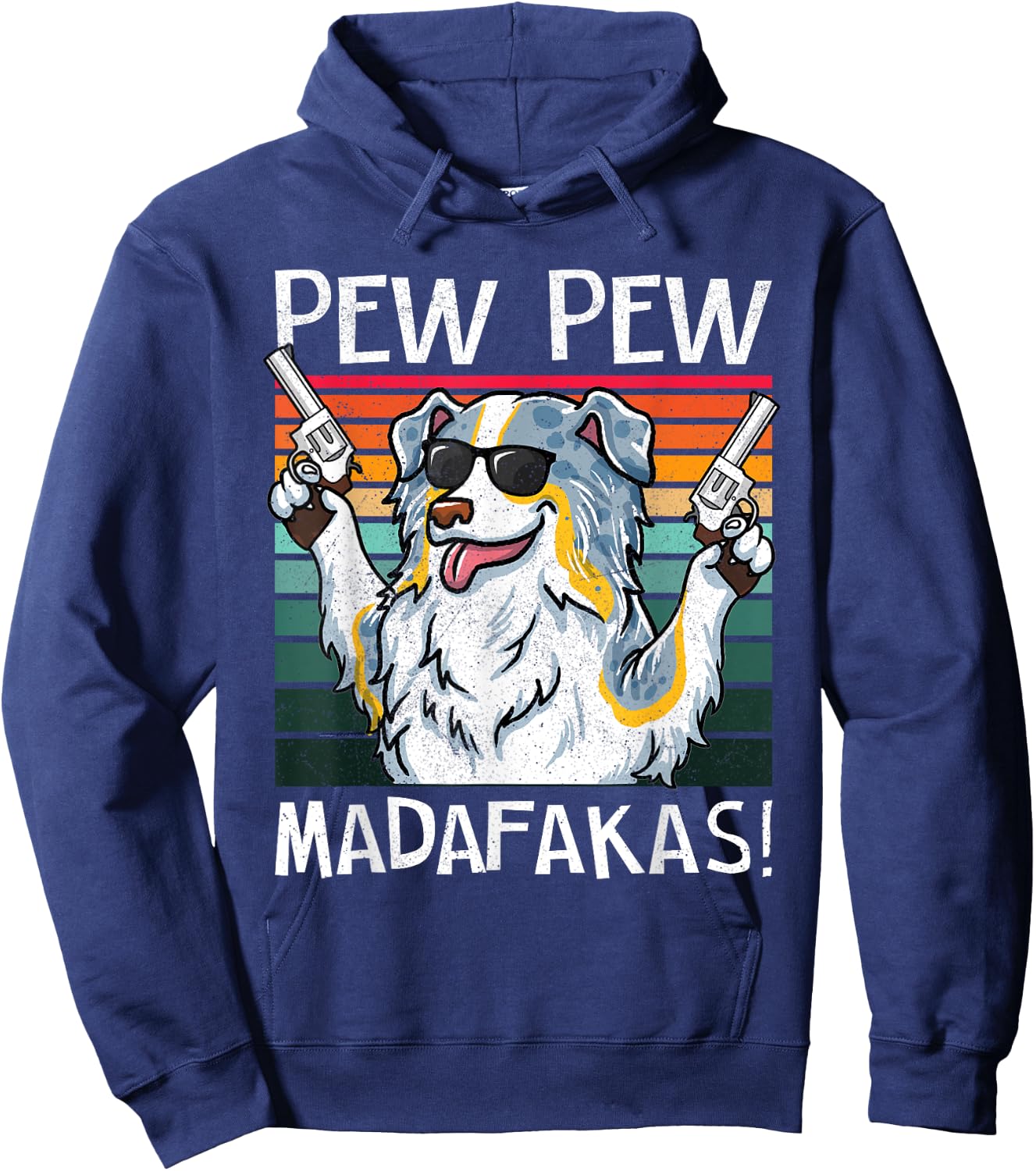 Australian Shepherd Pew Pew Dog Vintage Retro Sunset Dogs Women Hoodie - Hoodie | Navy