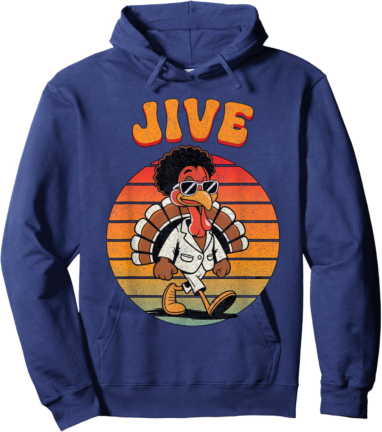Jive Turkey Funny Thanksgiving Cool Retro 70s Afro Turkey Hoodie - Hoodie | Navy