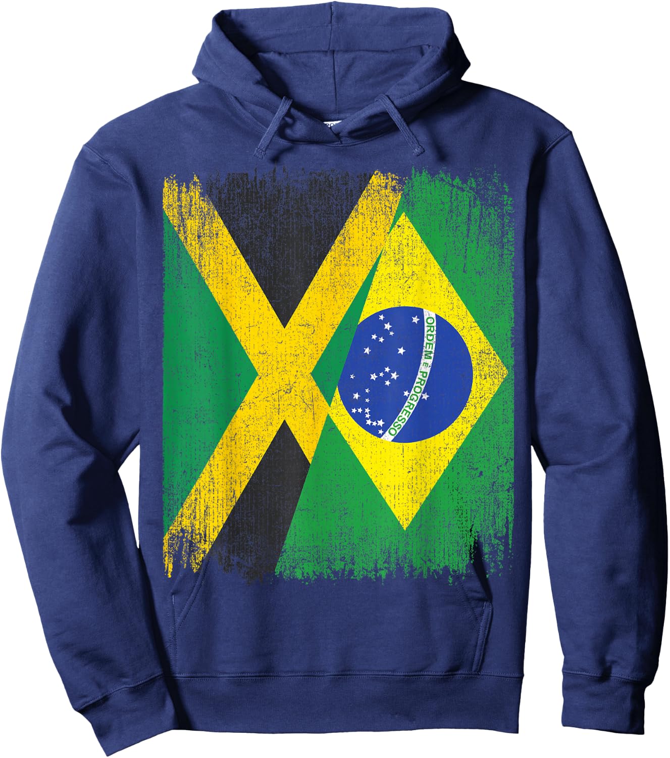 Half Jamaica Brazil Flag Jamaican Brazilian Pride Roots Hoodie - Hoodie | Navy