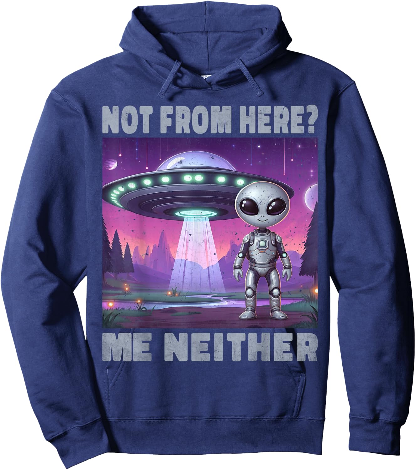 Funny Aliens UFO Alien Spaceship Man Woman Boy Humour , Black, S Hoodie - Hoodie | Navy