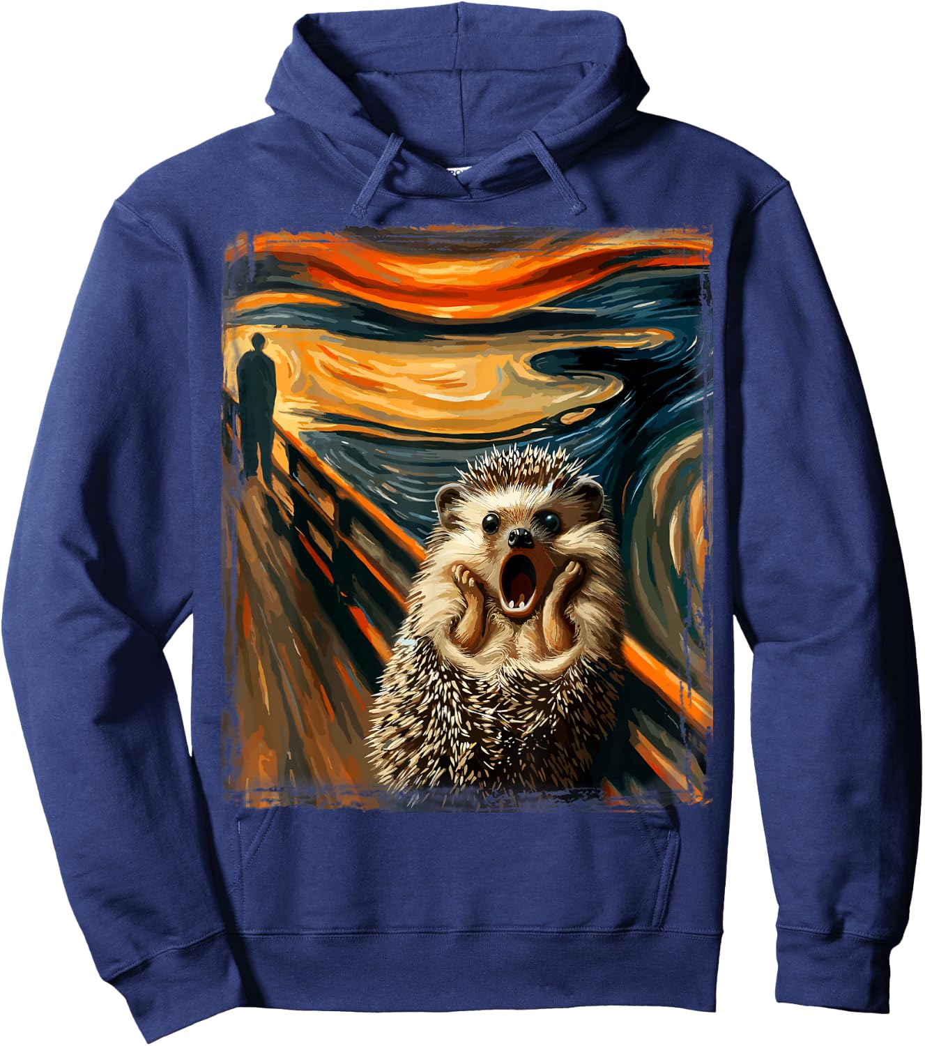 Artsy Scream Parody Funny Animal Painting Art Humor Hedgehog Hoodie - Hoodie | Navy