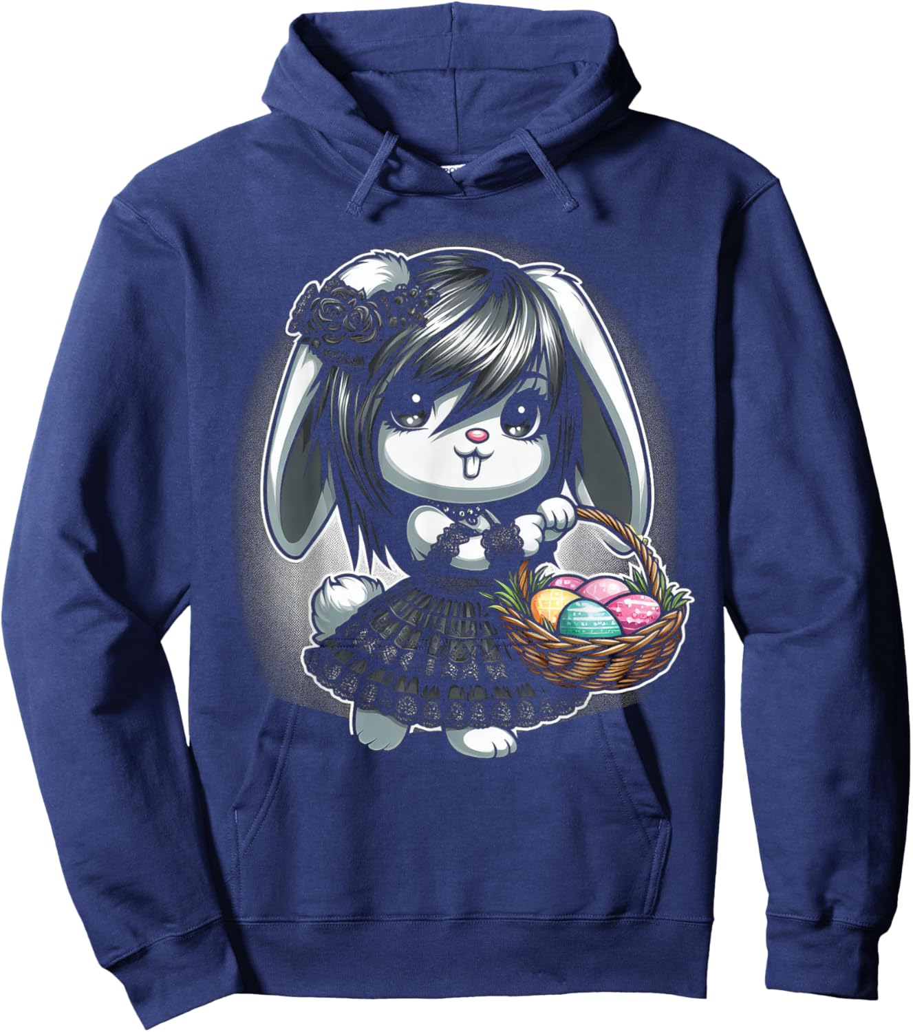 Emo Anime Girl Rabbit Bunny Gothic Kawaii Easter Day Hoodie - Hoodie | Navy