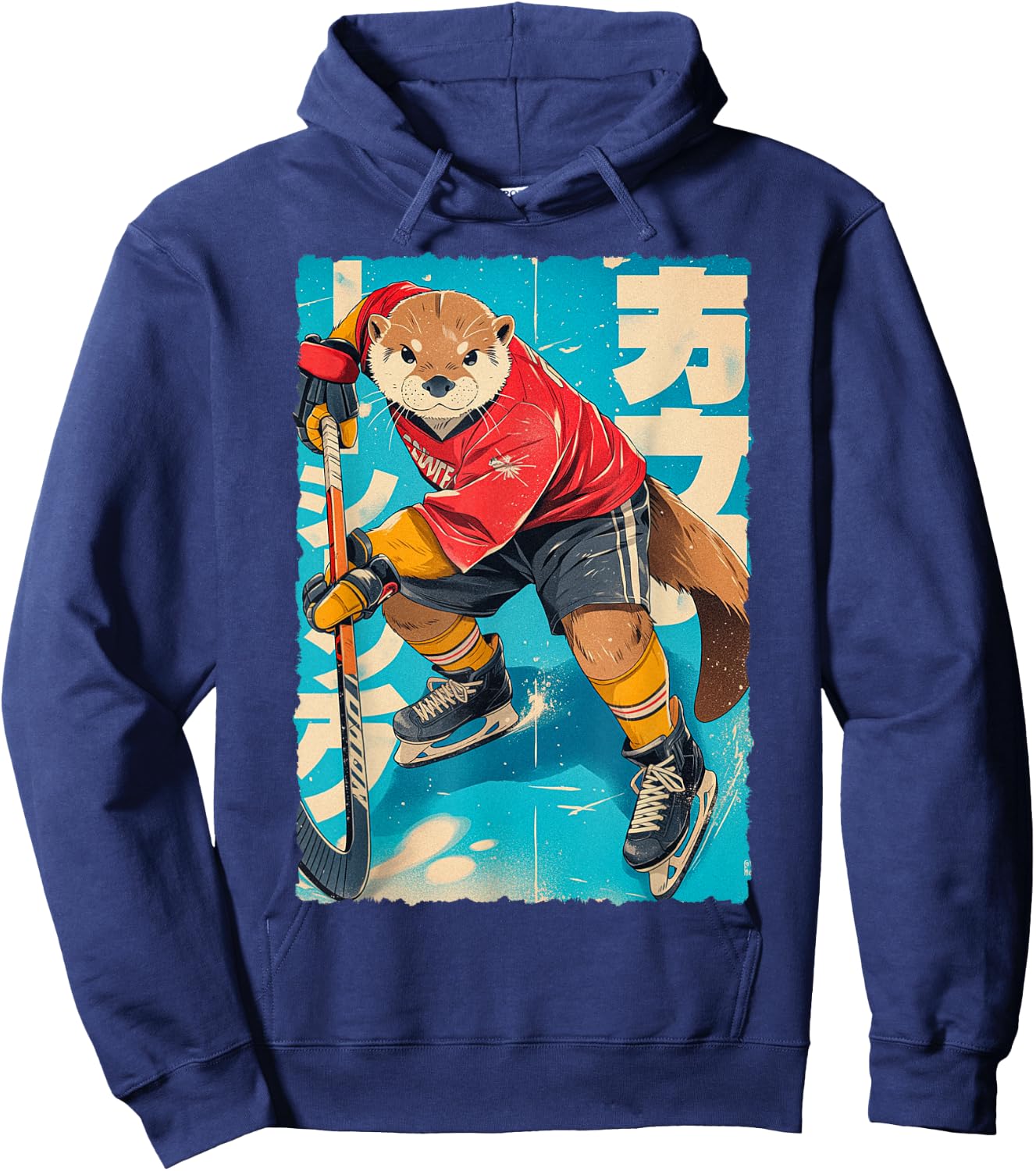 Manga amusant - Joueur de hockey sur glace - Art japonais - Loutre - Pour enfants Hoodie - Hoodie | Navy
