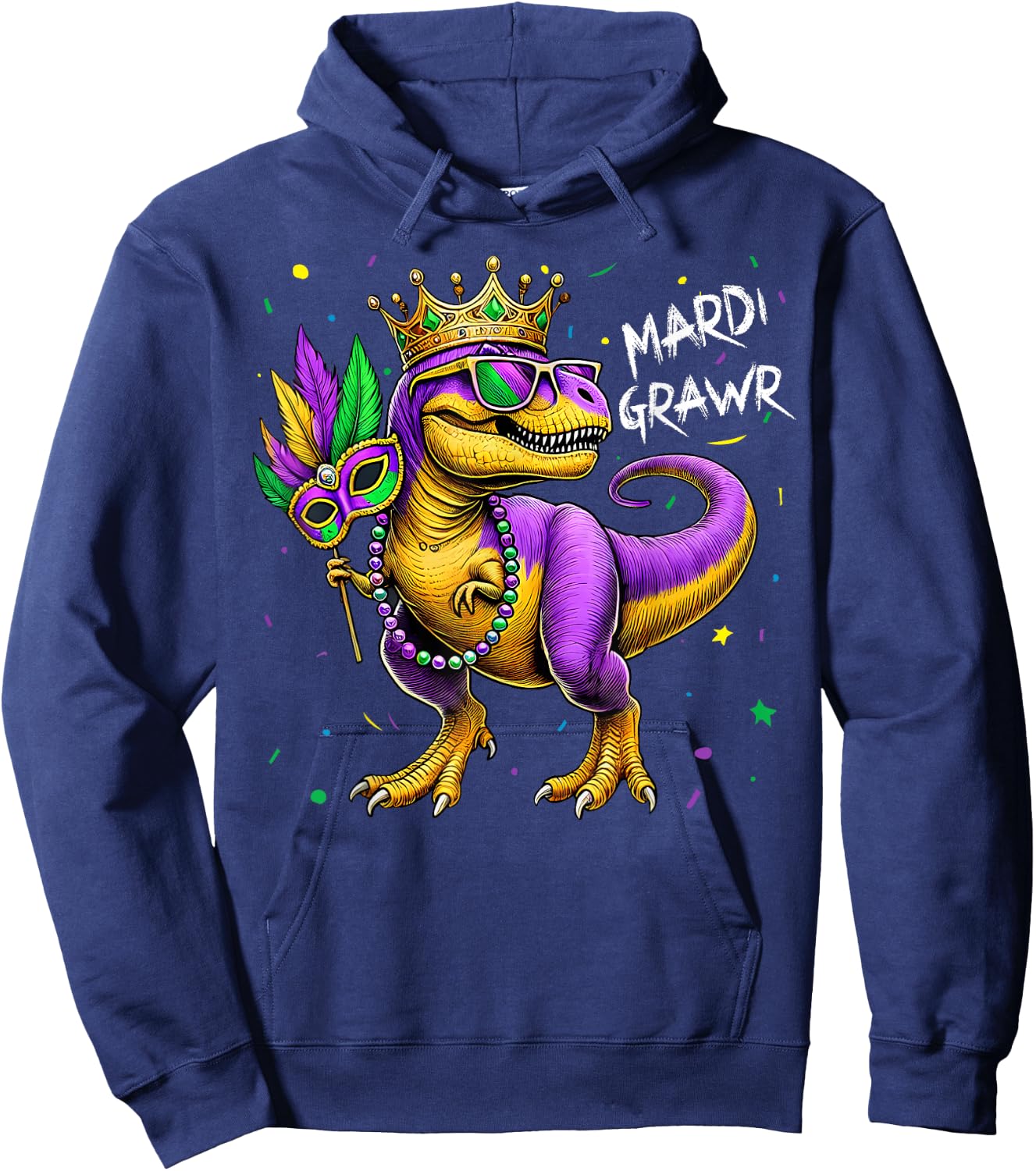 Mardi Gras T Rex Dinosaur Mardi Grawr Bead Costume Boys Kids Hoodie - Hoodie | Navy