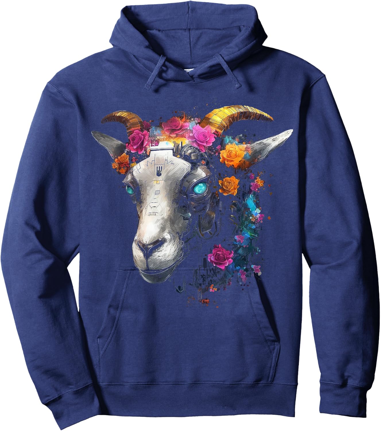 Goat Fantasy Blue Eyes - Artwork | Animal Motif Goat Hoodie - Hoodie | Navy