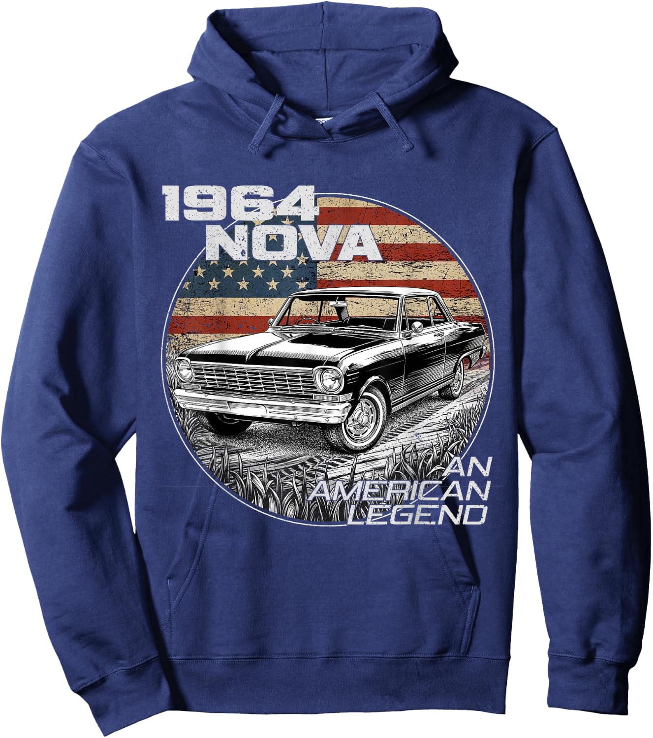 1964 64 Nova Silhouette Muscle Car American Flag Hoodie - Hoodie | Navy
