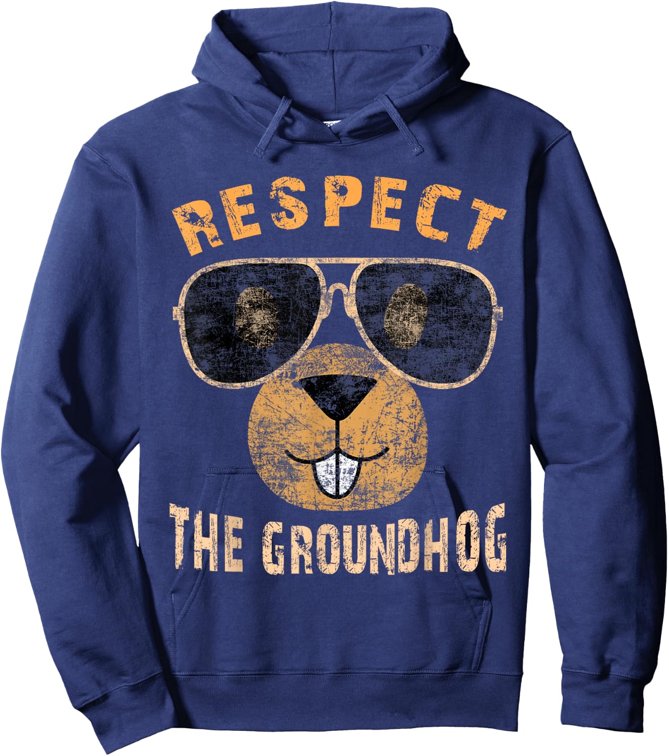 Vintage Retro Respect the Groundhog Holiday | & Hoodie - Hoodie | Navy