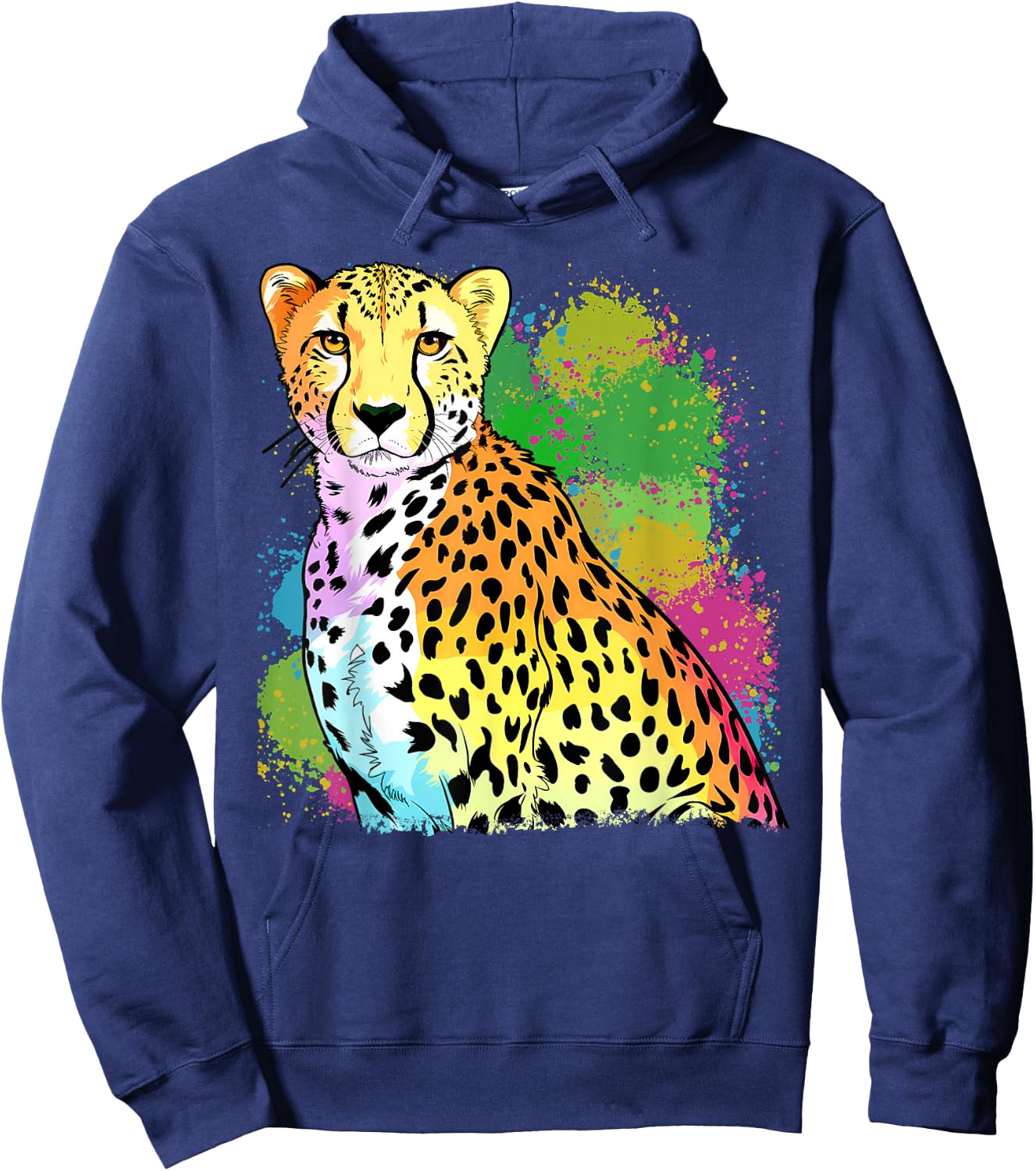 Colorful Rainbow Cheetah Graphic Hoodie - Hoodie | Navy