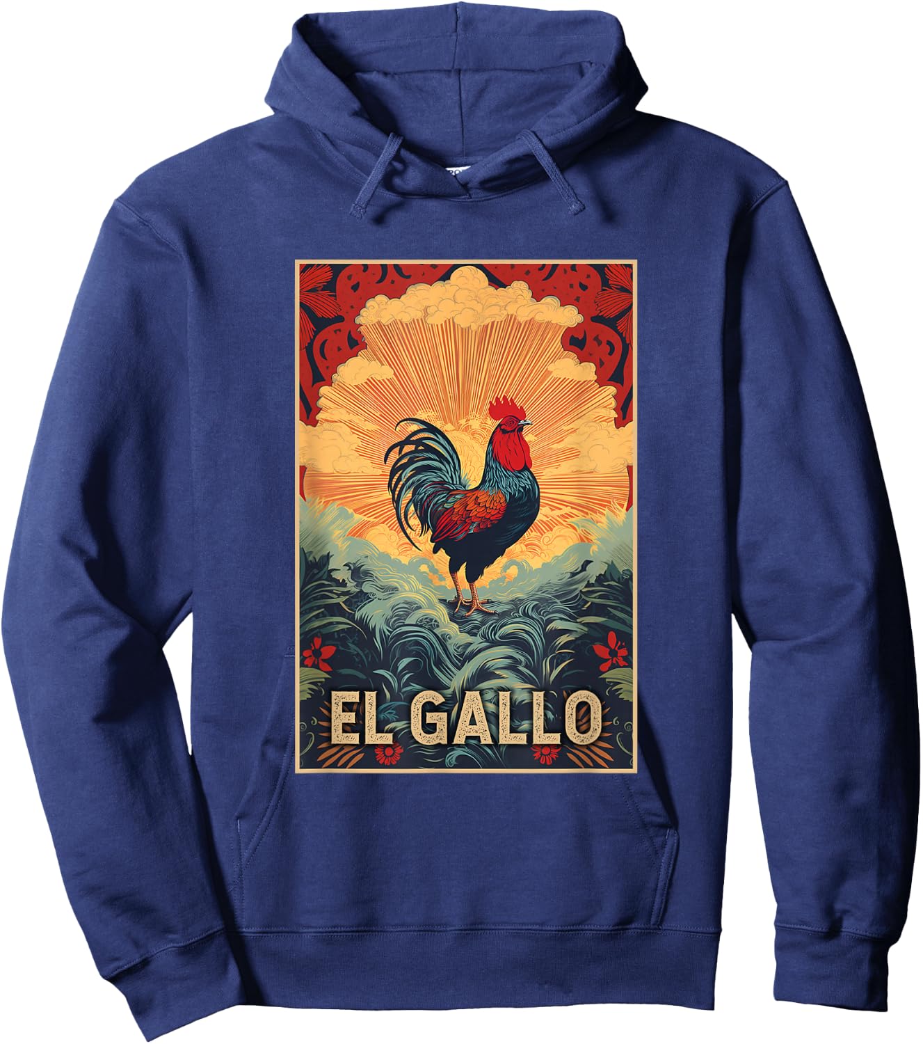 Latino Fun El Gallo Cool Vintage Rooster - Men, Boys - Black - Short Sleeve - Small Hoodie - Hoodie | Navy