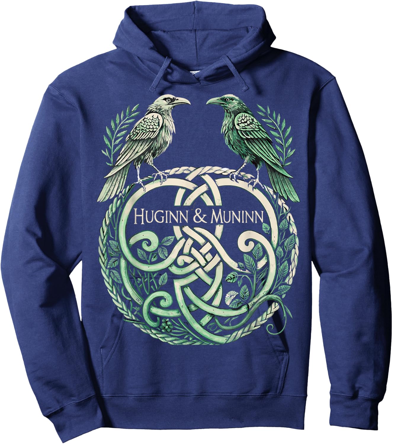 Odin’s Ravens Huginn & Muninn - Norse Knotwork - Celtic Hoodie - Hoodie | Navy