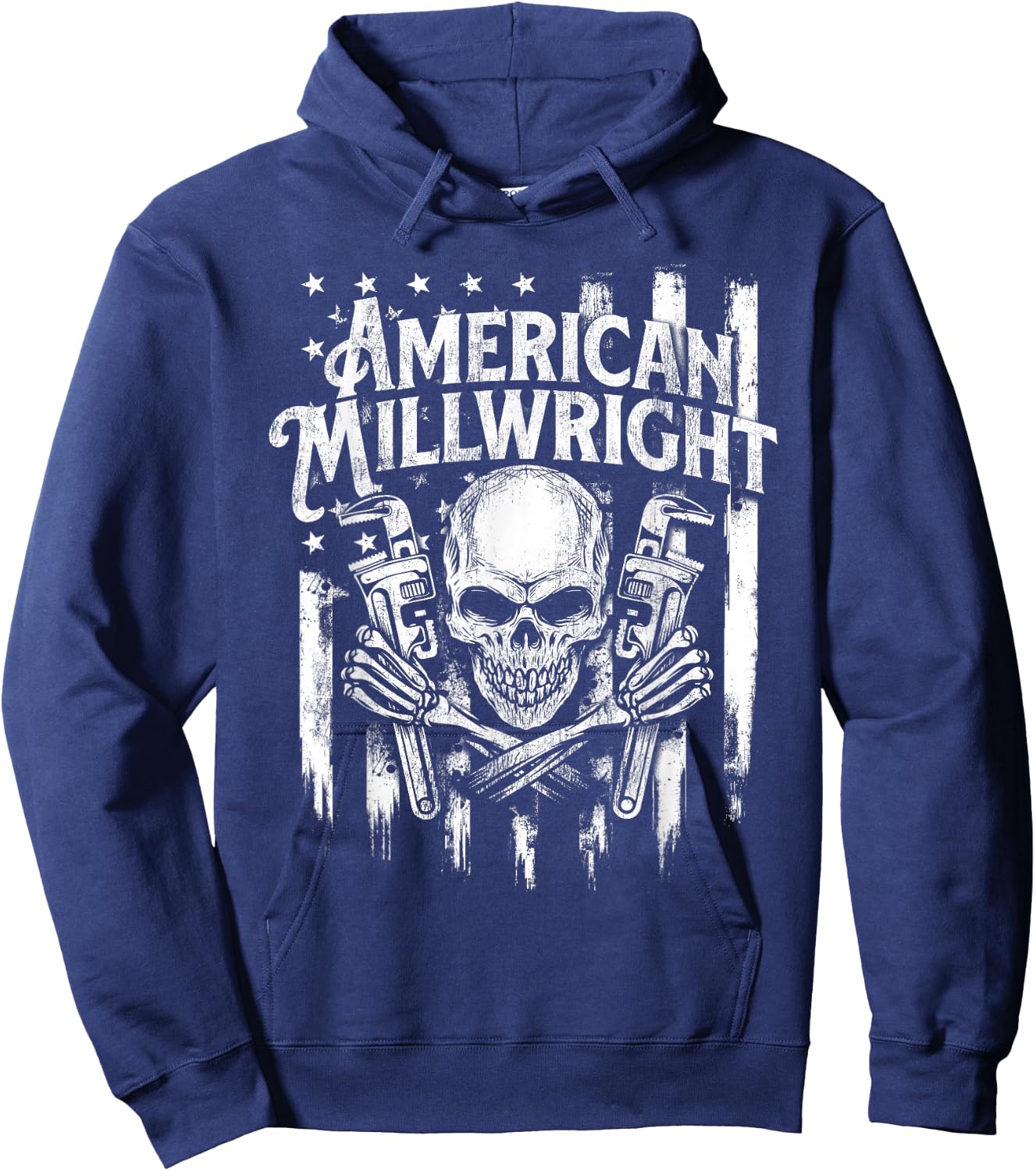 American Millwright - Patriotic USA Flag Machinist Engineer Hoodie - Hoodie | Navy