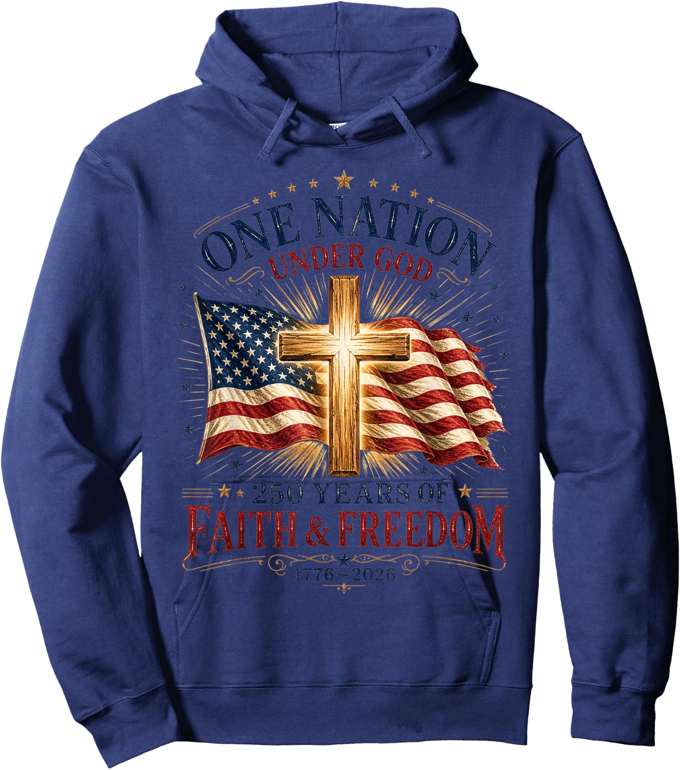 One Nation Under God Christian Patriotic 250th Anniversary Hoodie - Hoodie | Navy