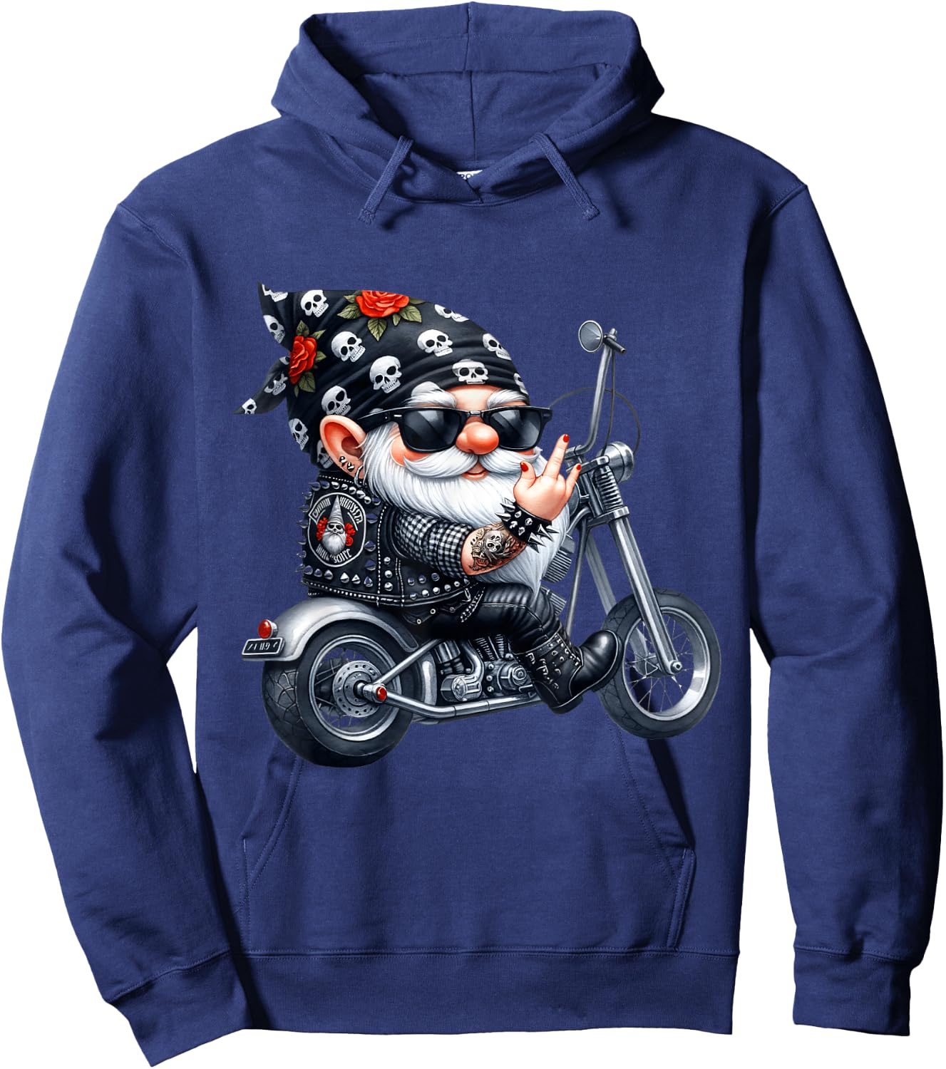 Cool Tattoo Gnome Graphic Women Funny Motorcycle Hoodie - Hoodie | Navy