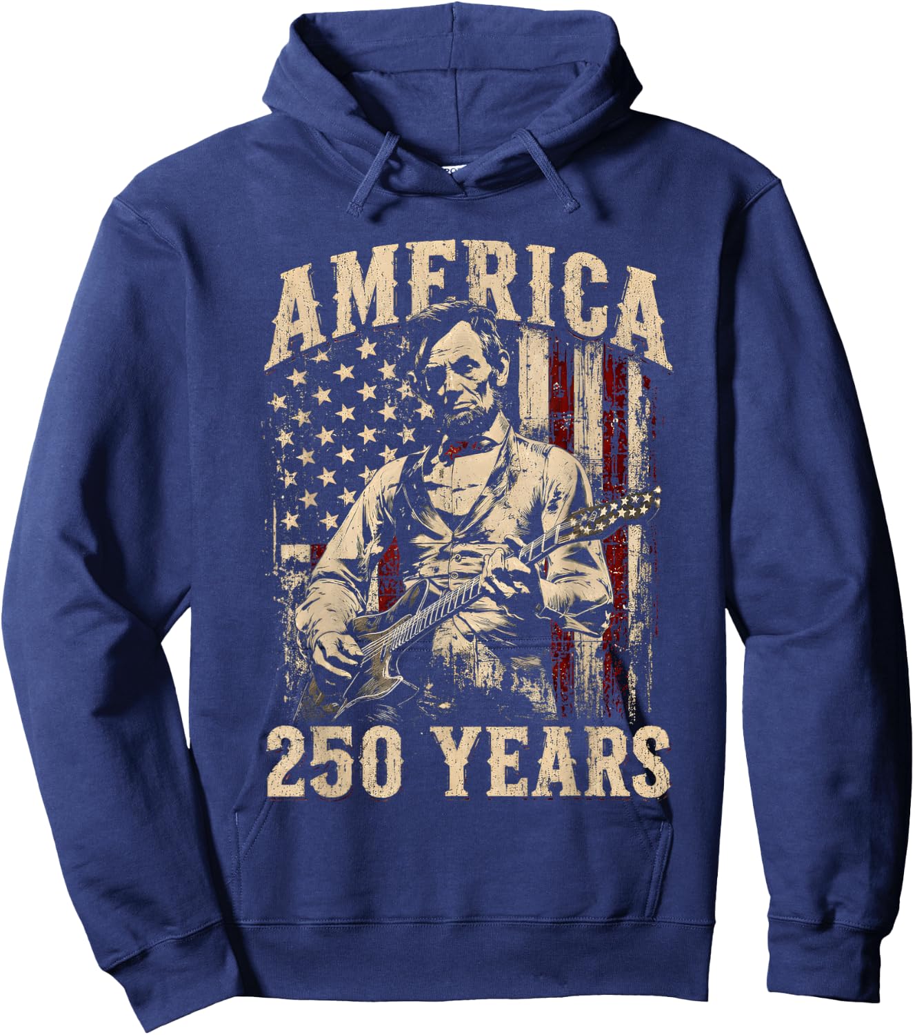 Vintage Abraham Lincoln Abe Lincoln Playing Guitar 250 Years Hoodie - Hoodie | Navy