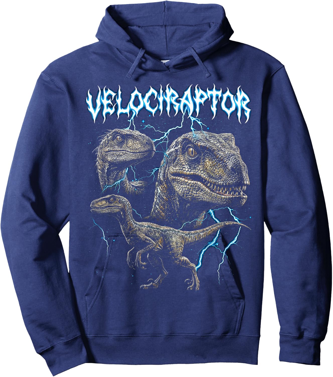 Velociraptor Vintage 90s Heavy Metal Retro Dinosaur Lover Hoodie - Hoodie | Navy