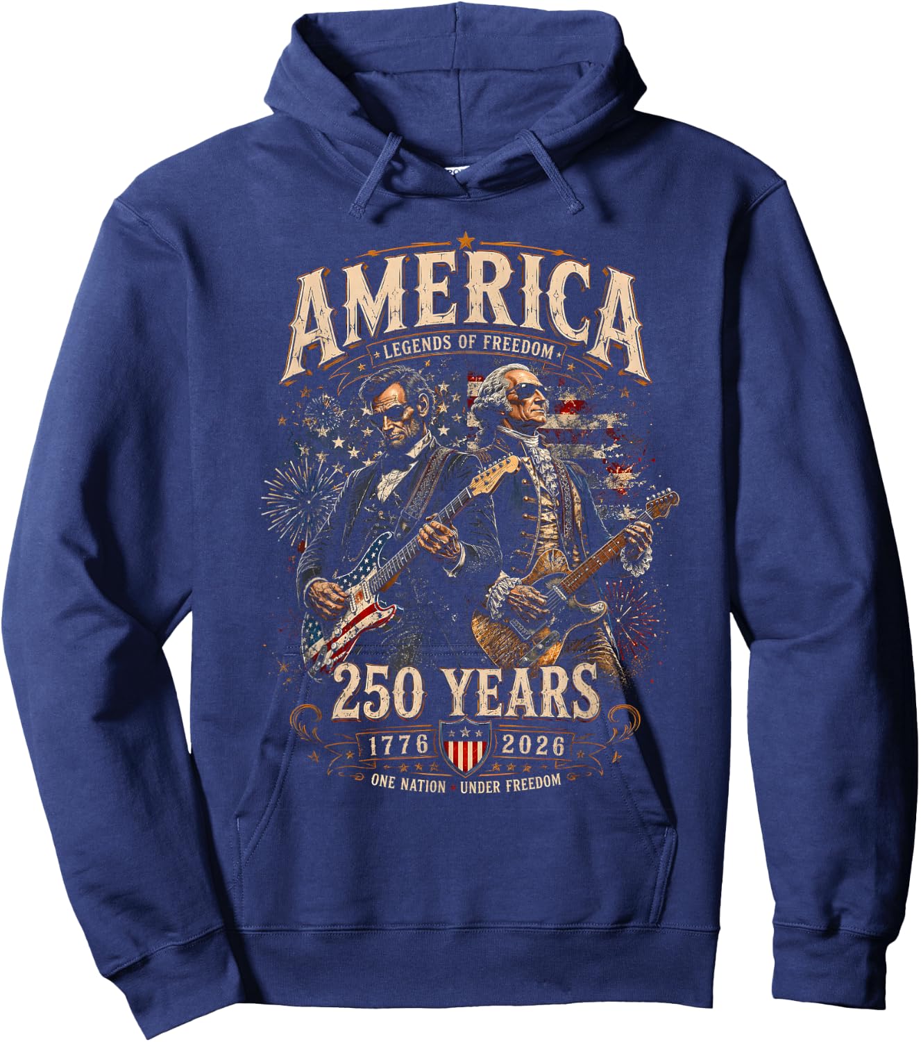 George Washington Playing Guitar Abe Lincoln 250th America Hoodie - Hoodie | Navy