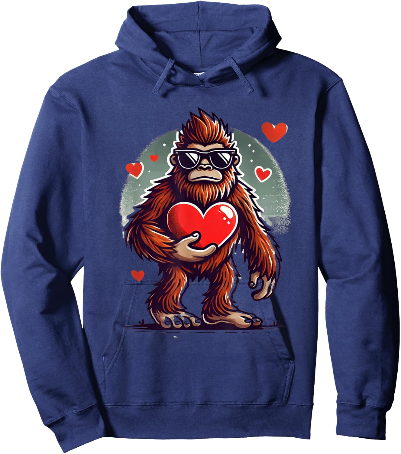 Funny Valentines Day Bigfoot Heart Sunglasses Sasquatch Hoodie - Hoodie | Navy