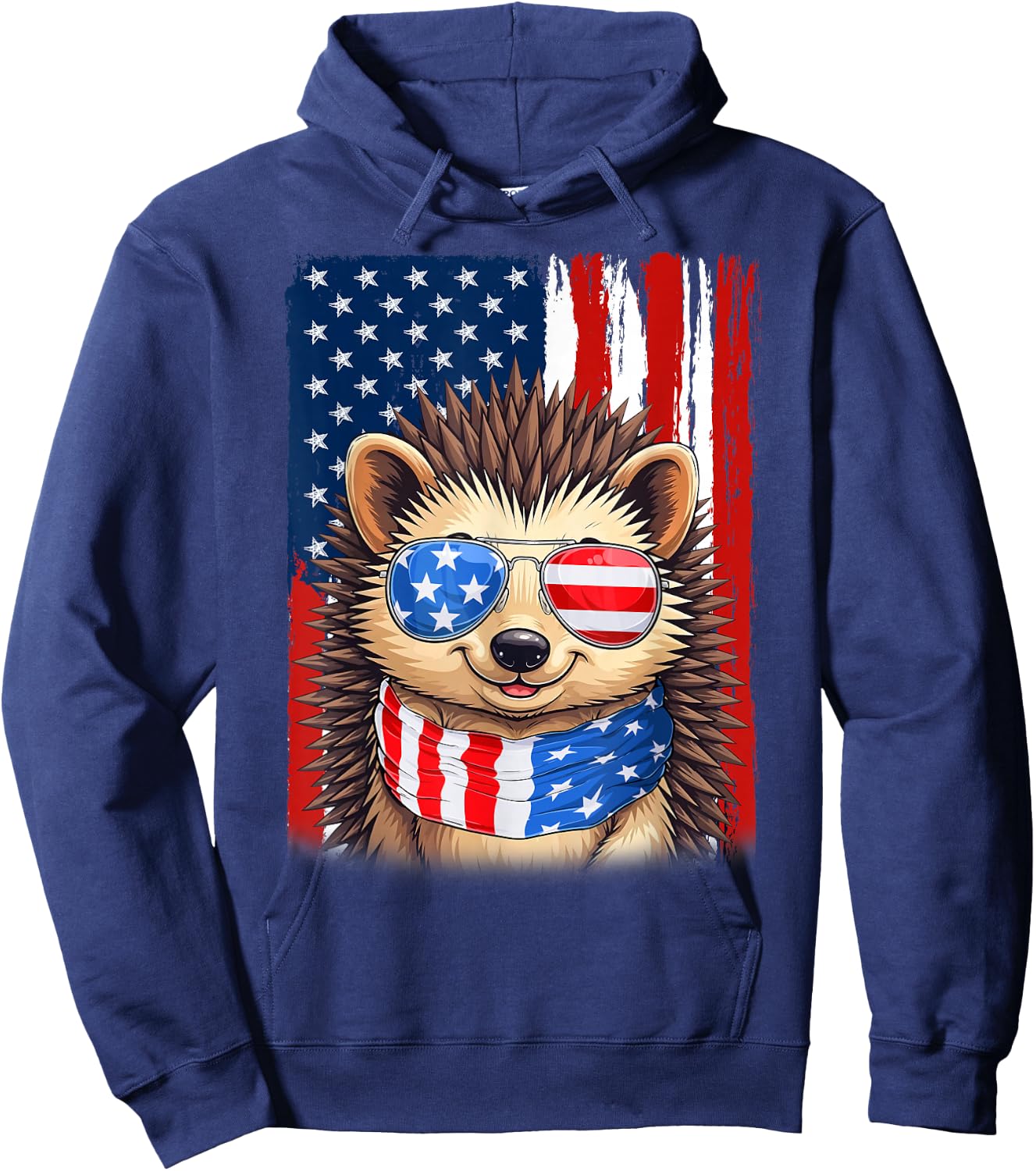 Hedgehog US America Flag Men Women 4th of July Patriotic Hoodie - Hoodie | Navy