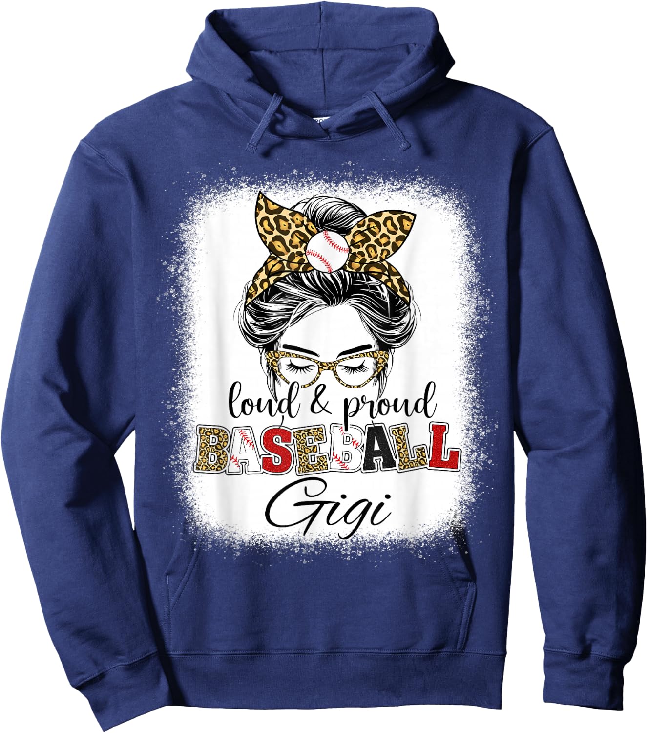 Loud and Proud Baseball Gigi messy bun leopard girls Hoodie - Hoodie | Navy