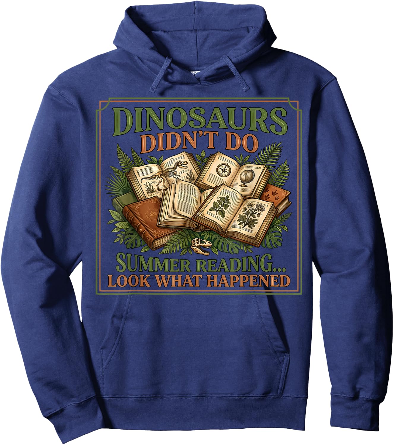 Dinosaurs Didn’t Do Summer Reading Vintage Botanic Hoodie - Hoodie | Navy