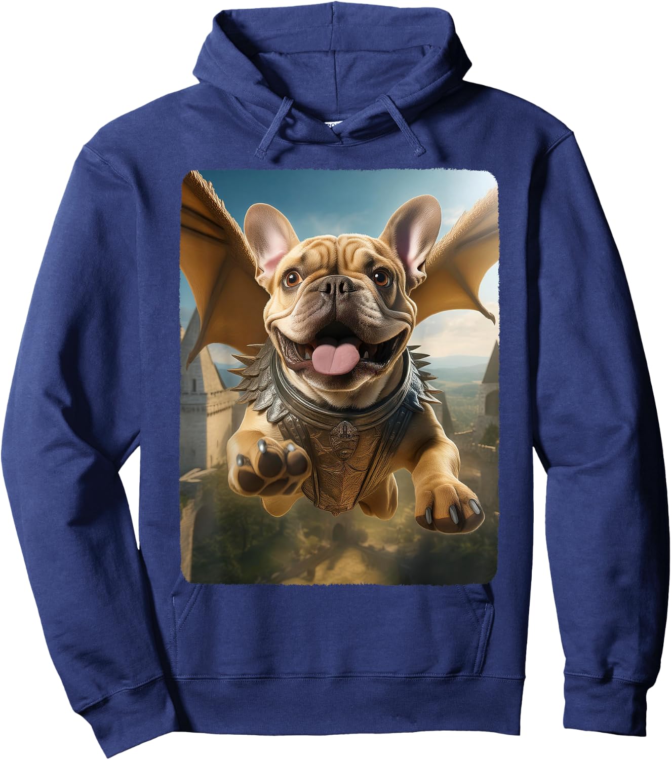 Frenchie Flying Cute Fantasy From Dog House to Sky Dragon Men Women Girls Kids Hoodie - Hoodie | Navy