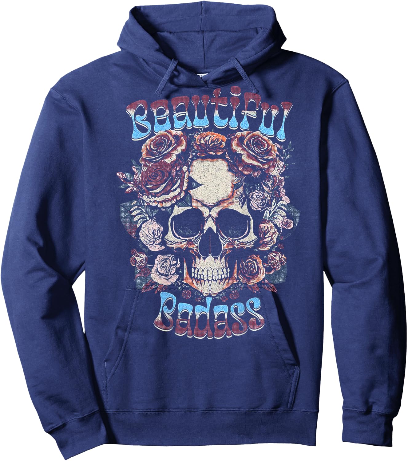 Beautiful Badass Floral Skull (on back) Hoodie - Hoodie | Navy