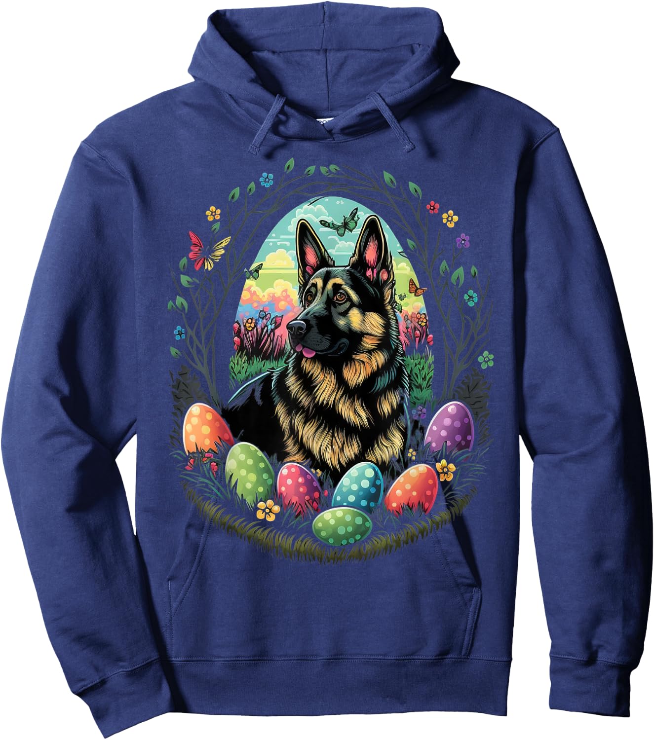 Easter Alsatian Bunny Eggs Dog on Easter German Shepherd Hoodie - Hoodie | Navy