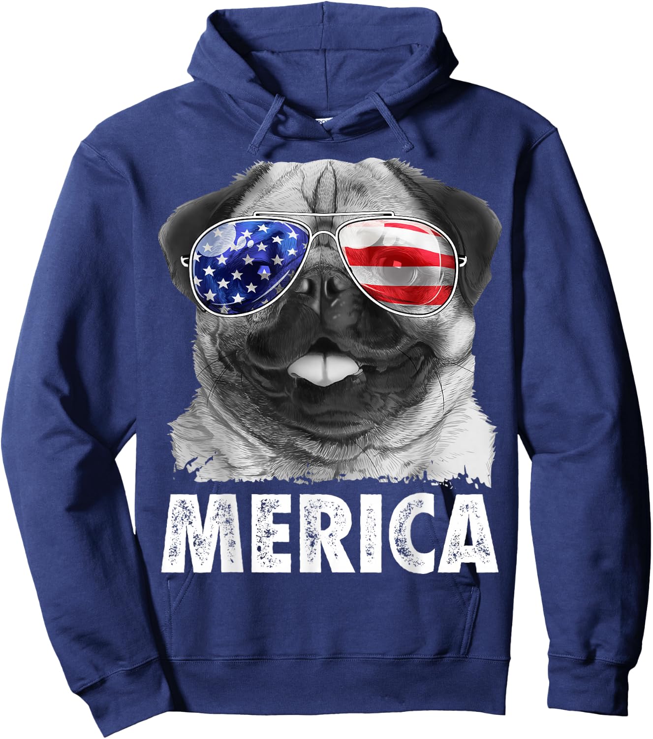 Pug 4th of July Shirts Merica Men Women USA American Flag Hoodie - Hoodie | Navy
