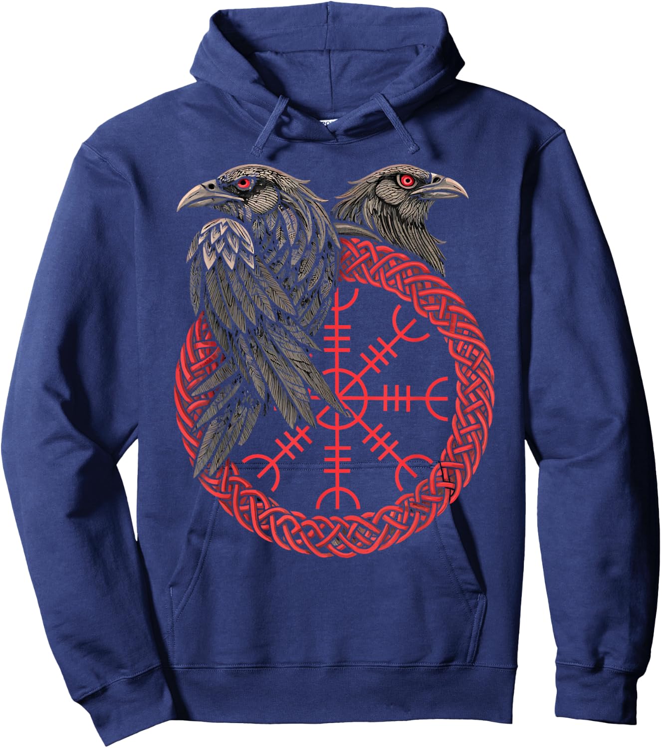 Aegishjalmur - Viking Symbol - Huginn & Muninn Norse Raven Hoodie - Hoodie | Navy