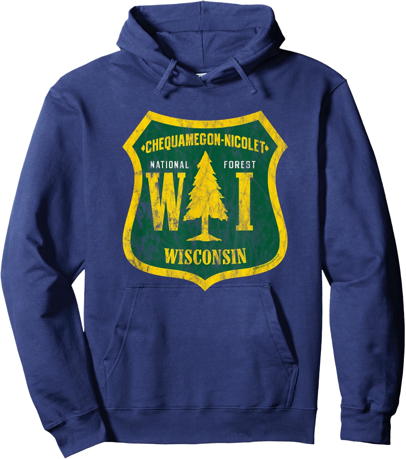 Chequamegon Nicolet National Forest Shield Vintage Look Hoodie - Hoodie | Navy