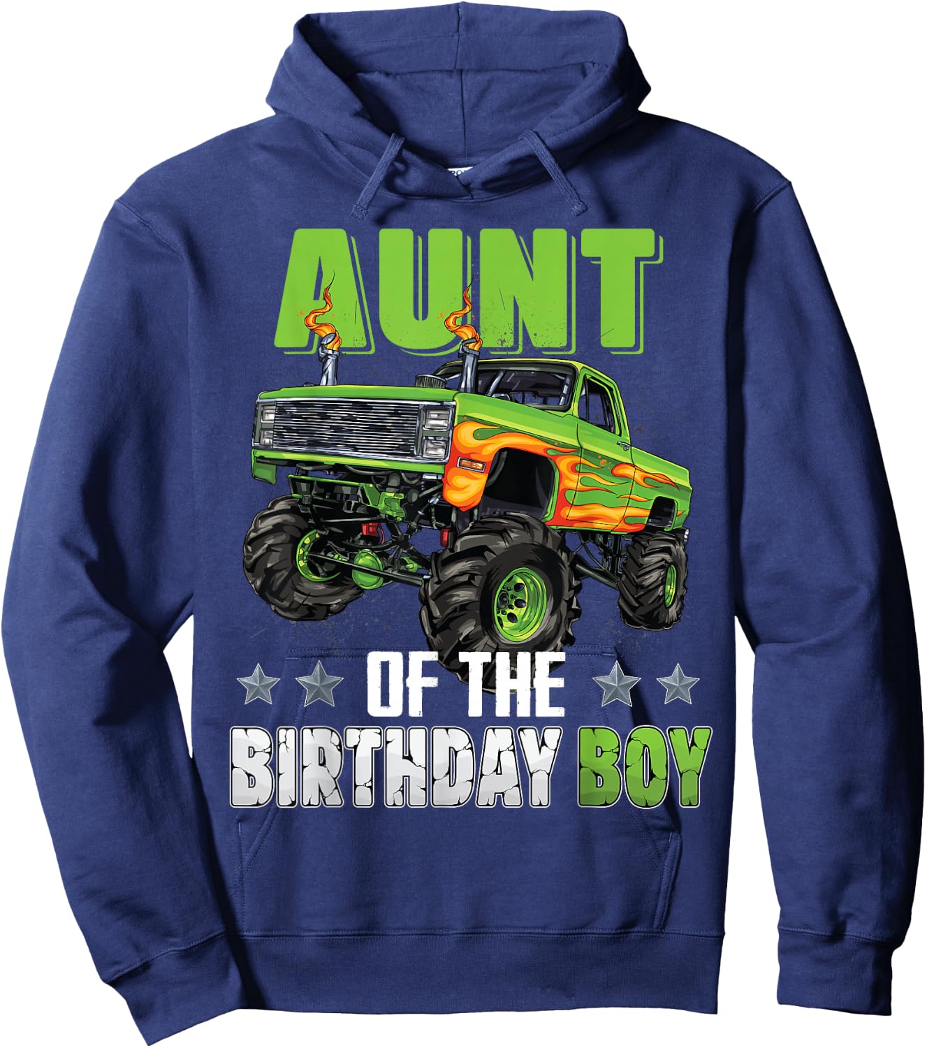 Aunt of Birthday Boy Monster Truck Car Family Matching Hoodie - Hoodie | Navy