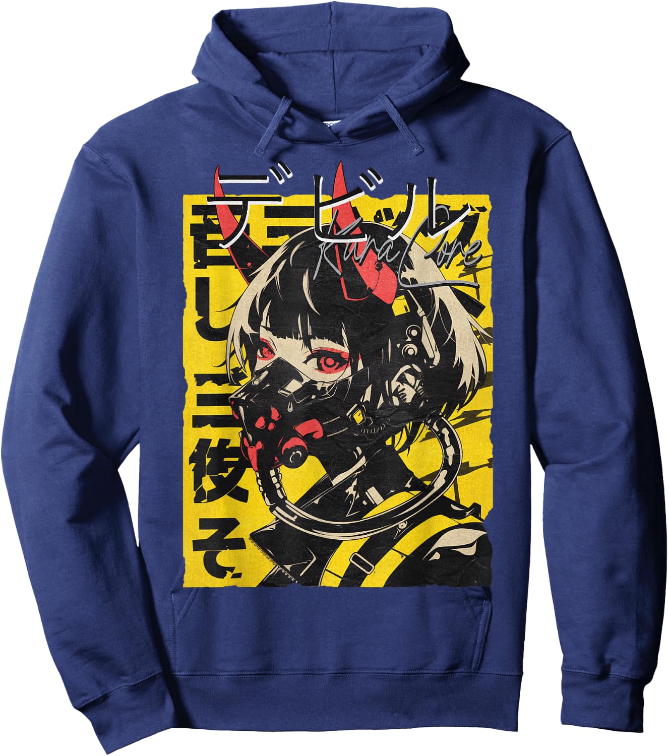 KuraCore Japan Streetwear Cyberpunk Y2K Techwear Retro Manga Anime Schwarz S Hoodie - Hoodie | Navy