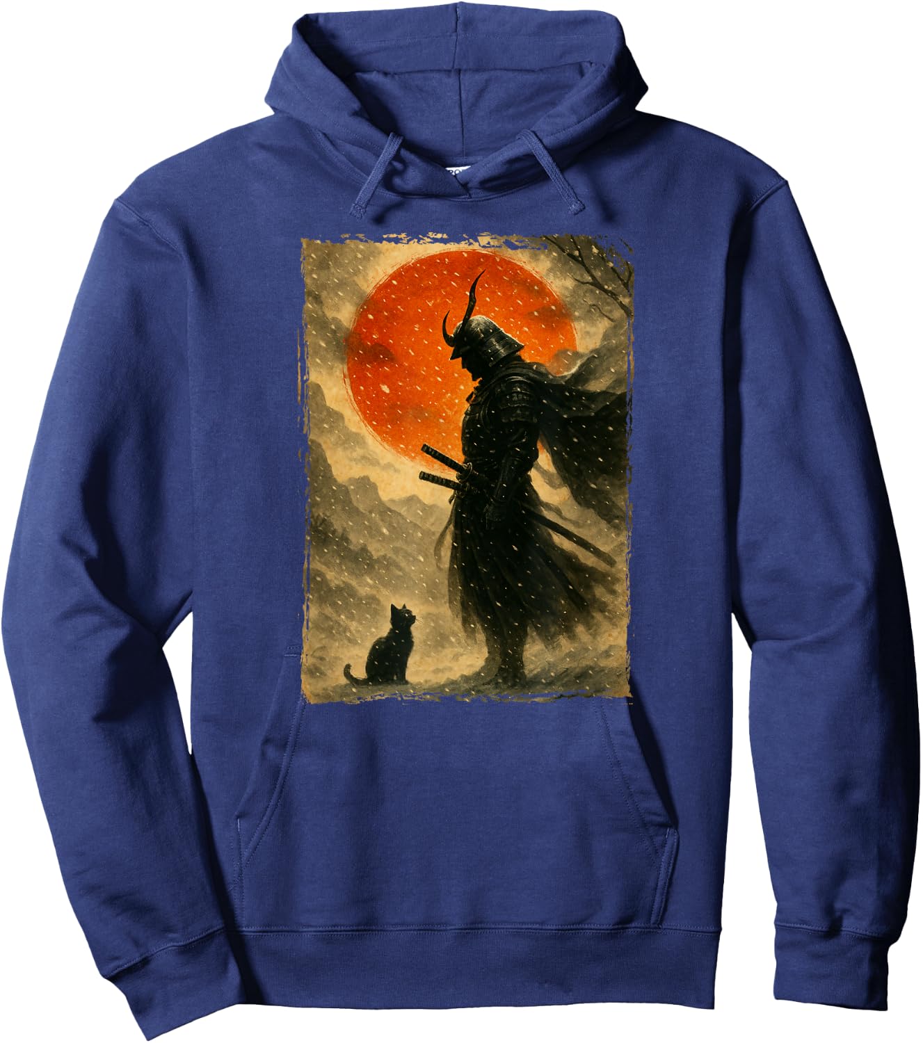 Guerrier et Combattant samouraï | Chat Noir et Art Japonais Vintage Hoodie - Hoodie | Navy
