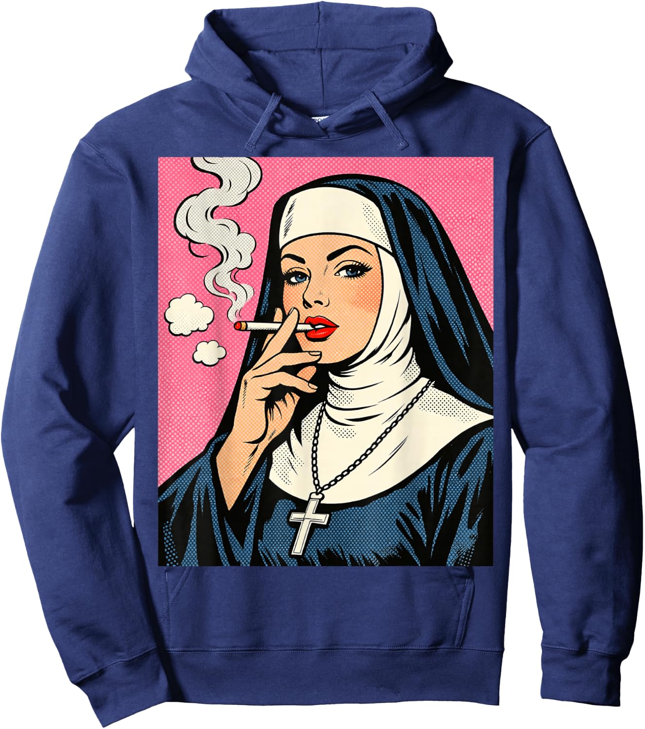 Nun Smoking a Cigarette pop Art Hoodie - Hoodie | Navy