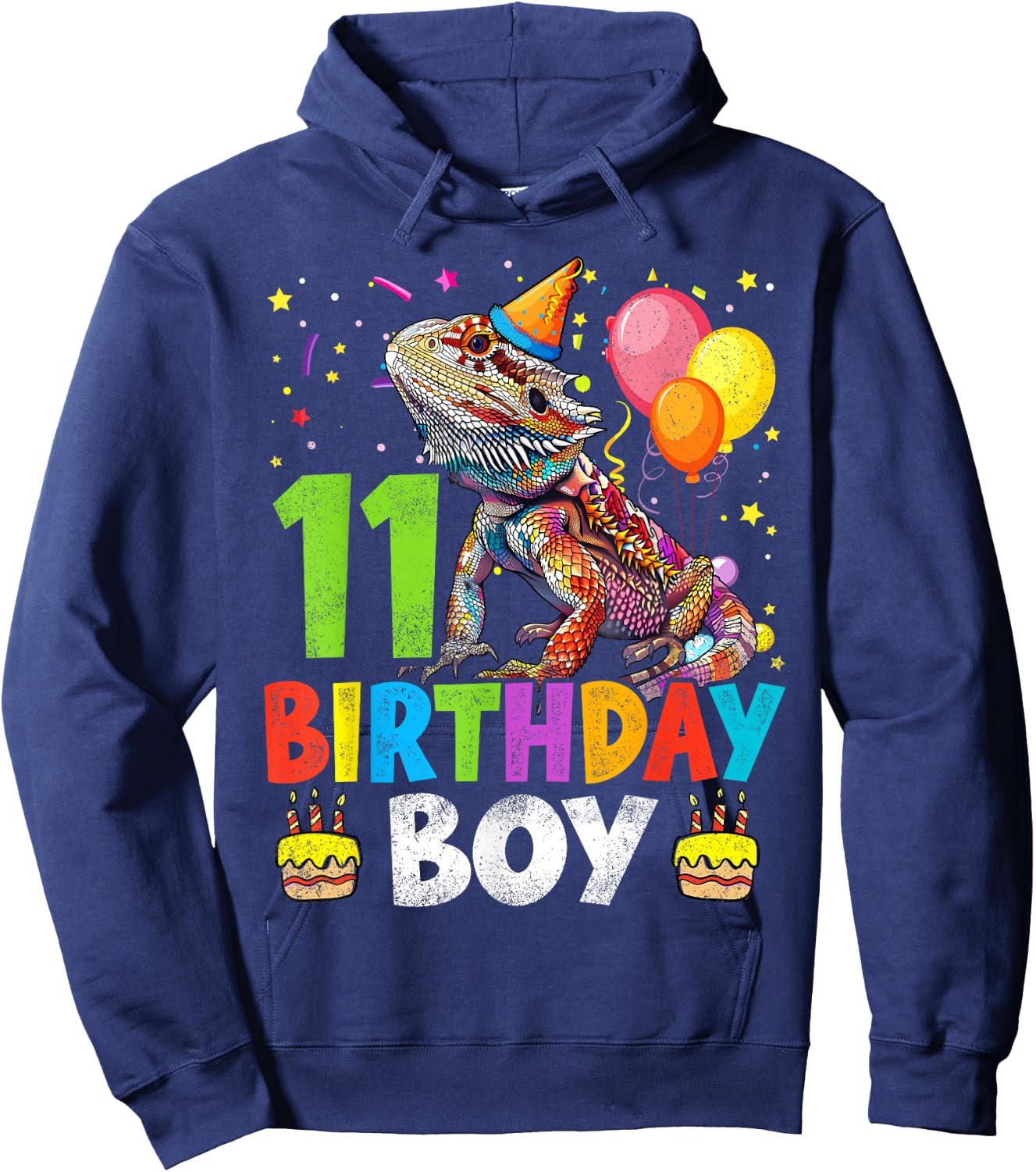 11th Birthday Boy Bearded Dragon 11 Years Old Bday Party Hoodie - Hoodie | Navy