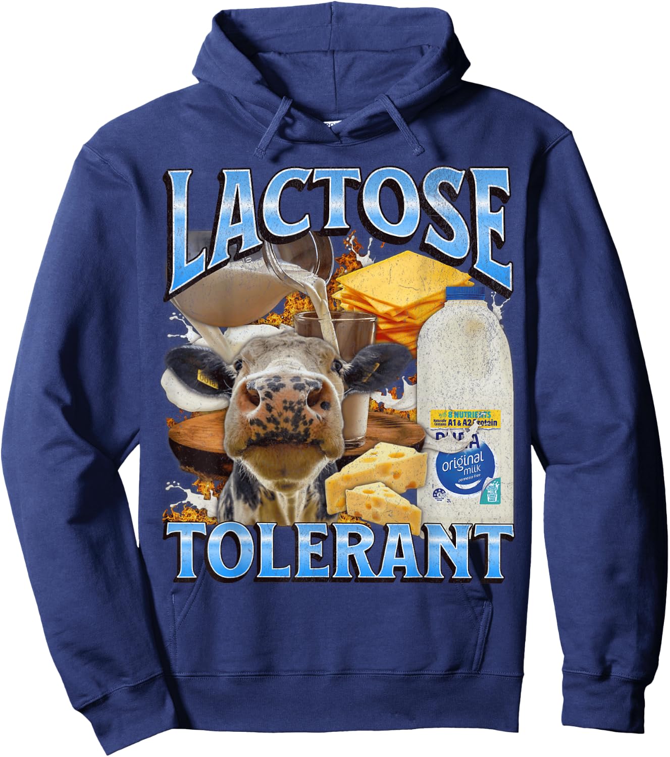 Lactose Tolerant Funny IBS Meme Bootleg Graphic Hoodie - Hoodie | Navy