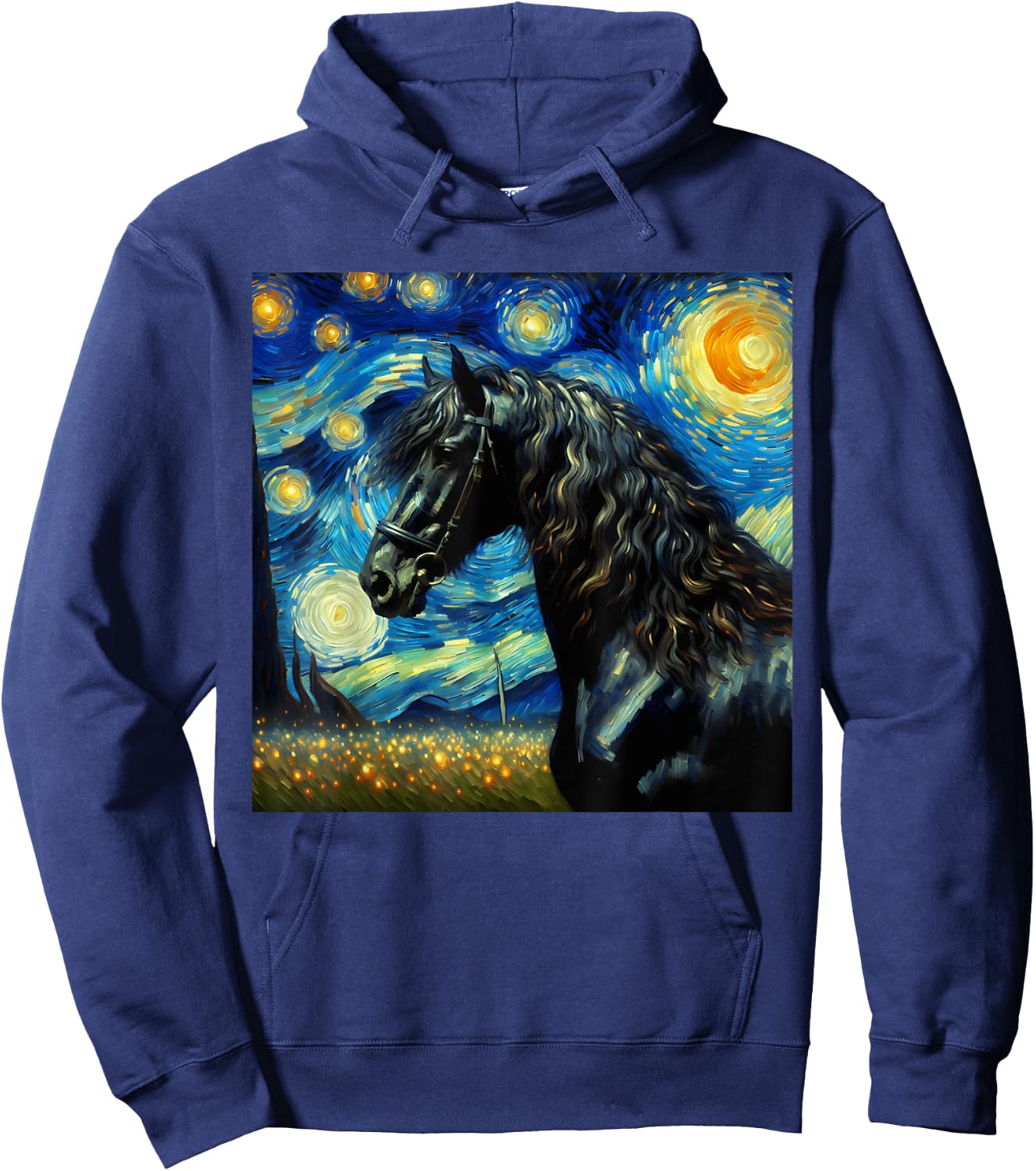 Friesian Horse Starry Night Horse Hoodie - Hoodie | Navy