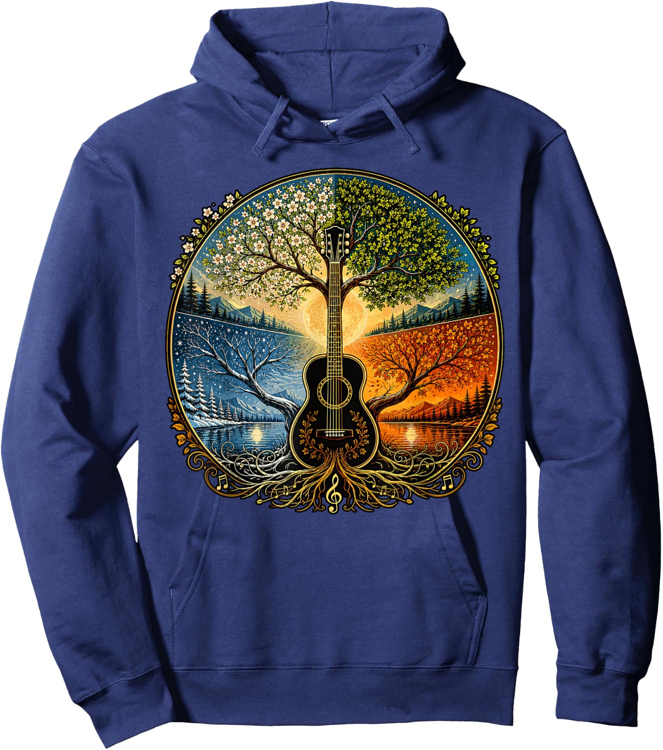 Acoustic Guitar by the Lake Seasons Nature Music Hoodie - Hoodie | Navy