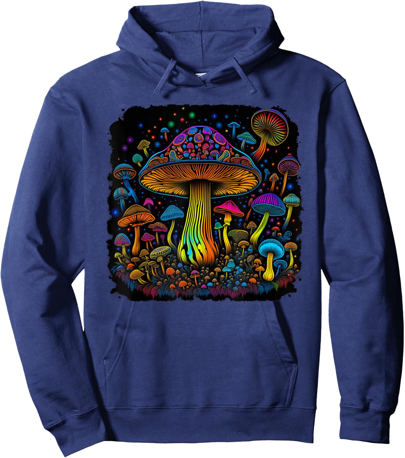Psychedelic Mushroom Art Groovy 70s Retro Black Light Style Hoodie - Hoodie | Navy