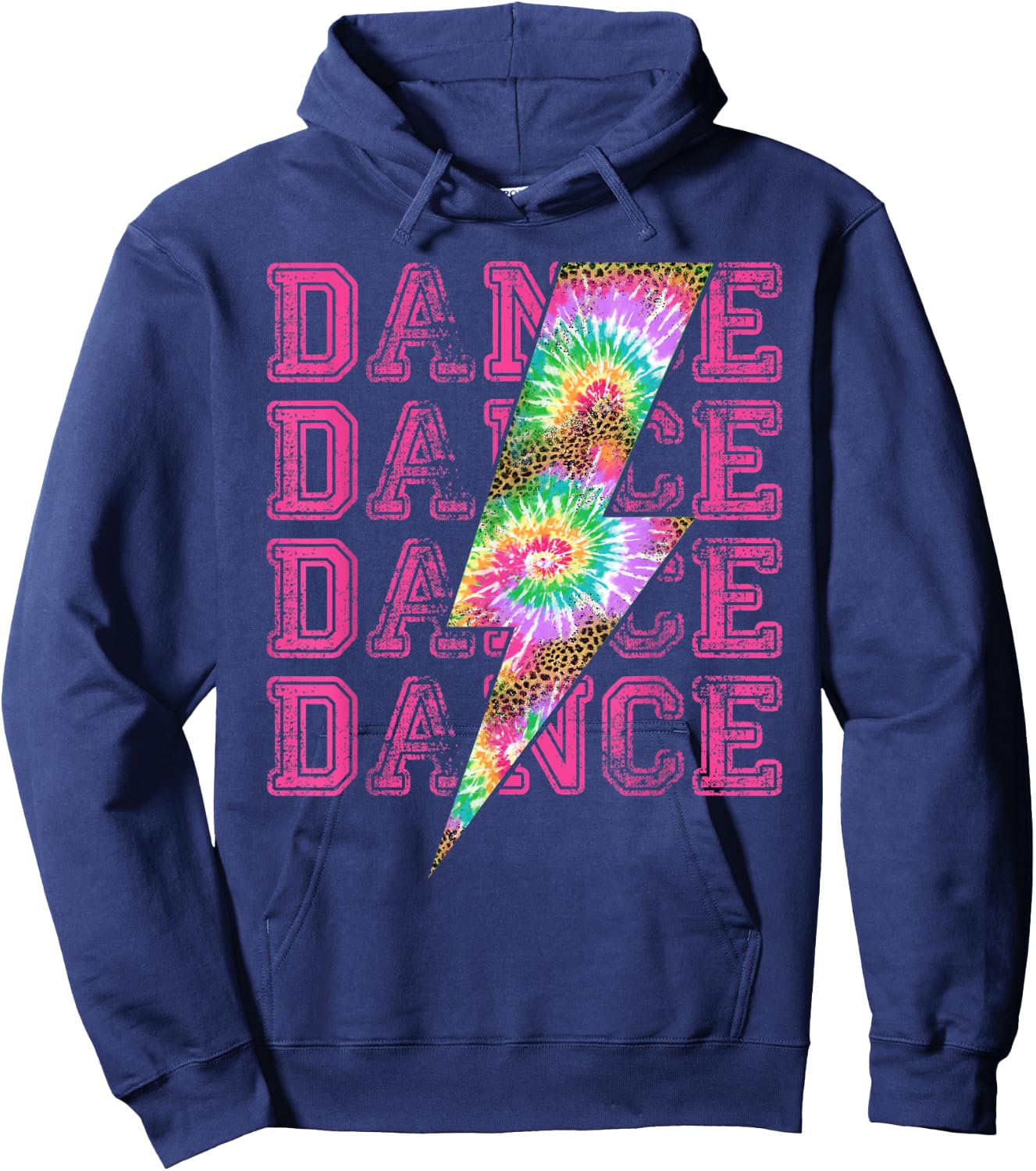 Dance Lightning Bolt Tie Dye Leopard Stacked Dancer Hoodie - Hoodie | Navy