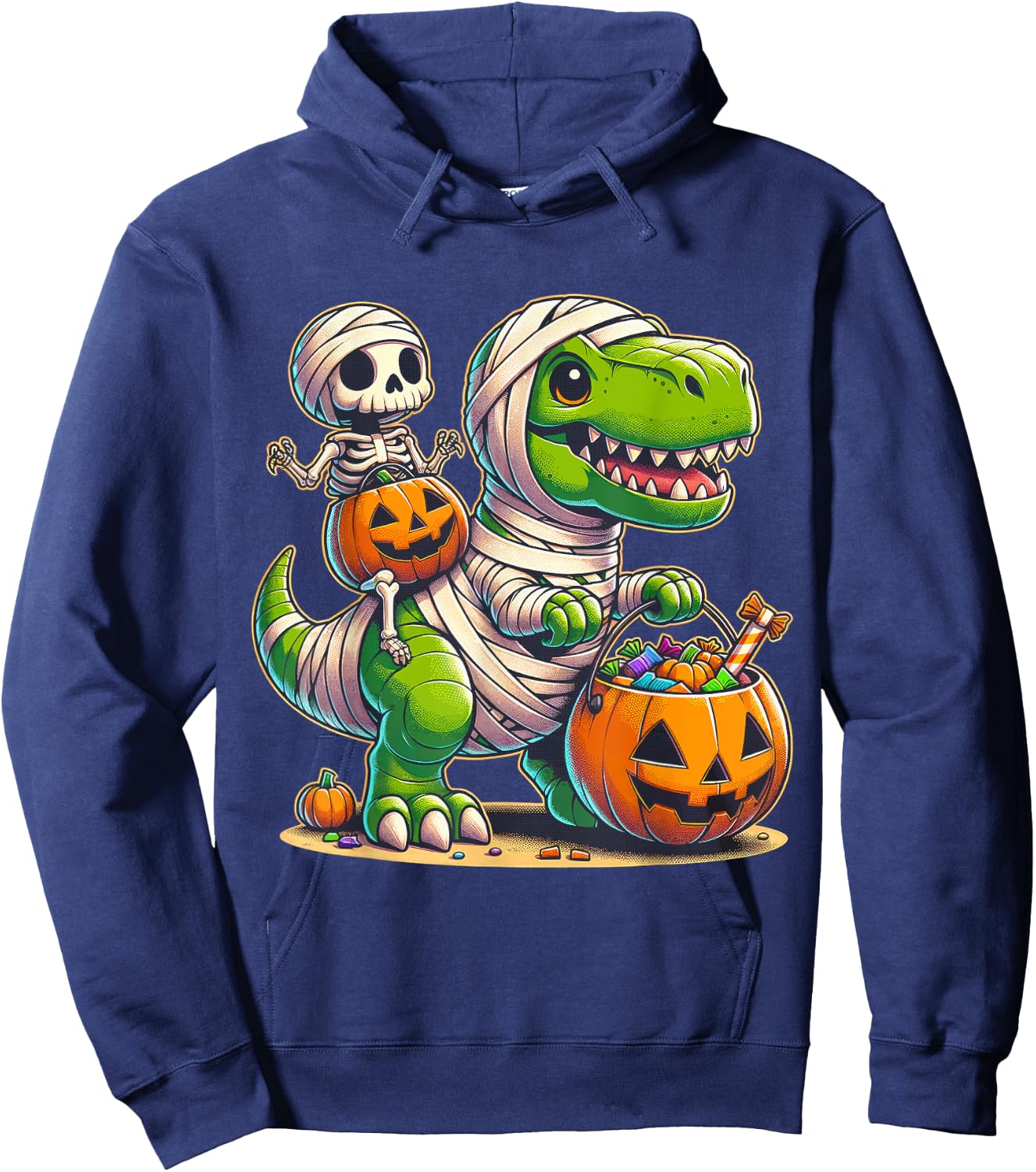 Halloween Funny T Rex Dinosaur Mummy Boys Trick Treat Hoodie - Hoodie | Navy