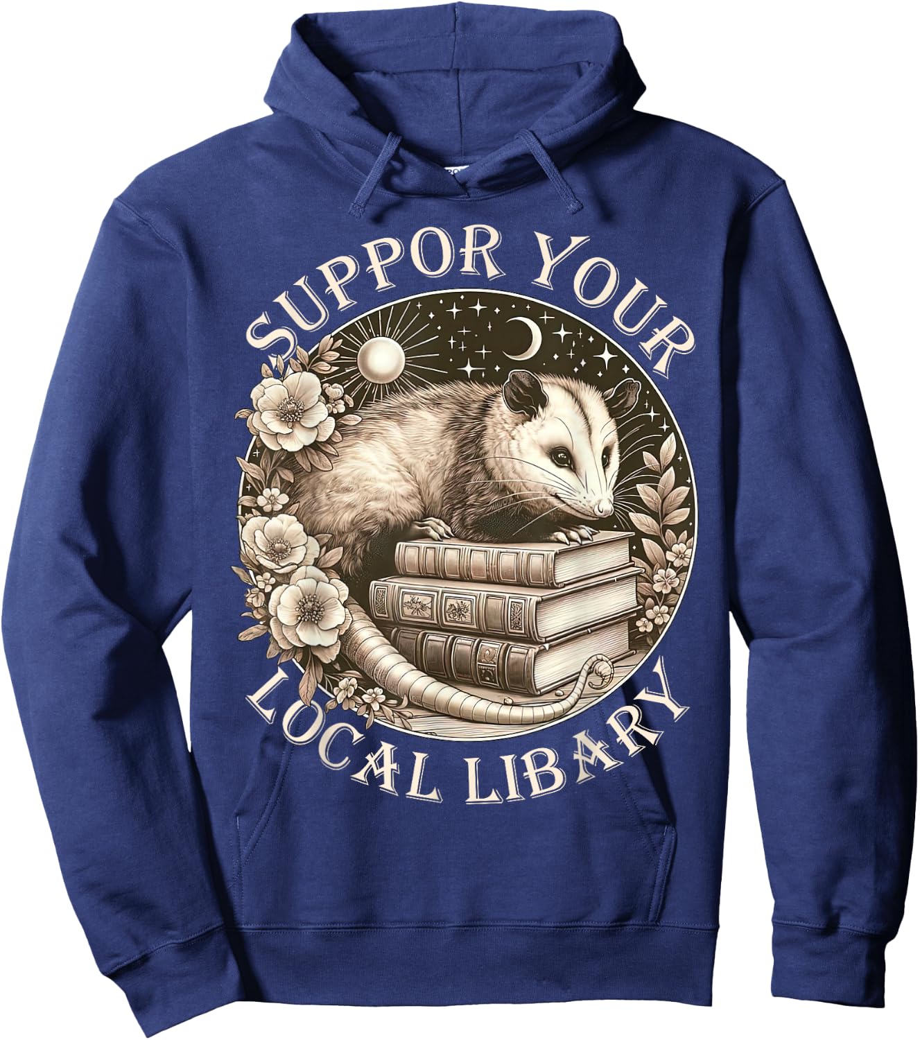 Support Your Local Library Opossum Possum Reading Bookworm Hoodie - Hoodie | Navy