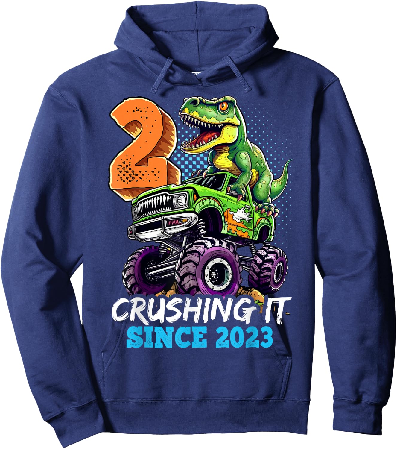 2nd Birthday Monster Truck Dinosaur Party Boys Rawr I'm 2 Hoodie - Hoodie | Navy