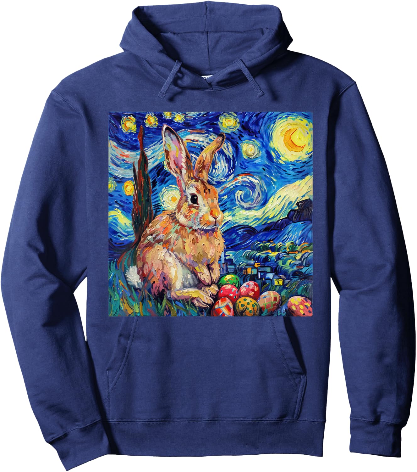 Easter Bunny Happy Easter Eggs Van Gogh Starry Night Hoodie - Hoodie | Navy