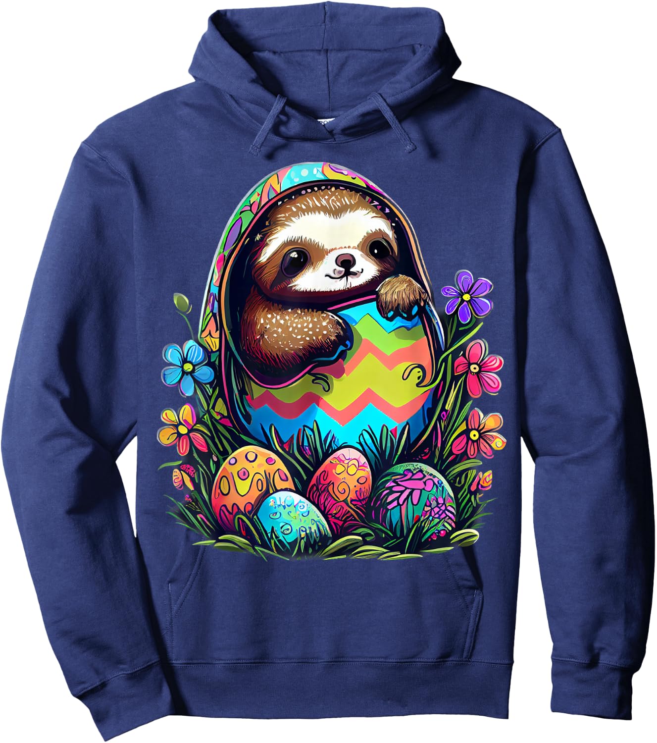 Cute and colorful Easter Art with charming Sloth Hoodie - Hoodie | Navy