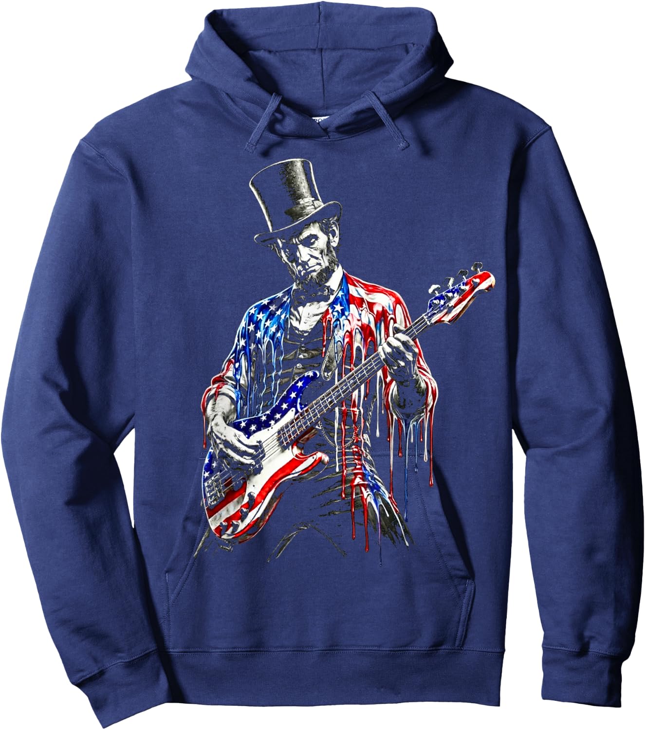 abe Lincoln Playing Guitar USA Flag 4th July Lincoln Guitar Hoodie - Hoodie | Navy