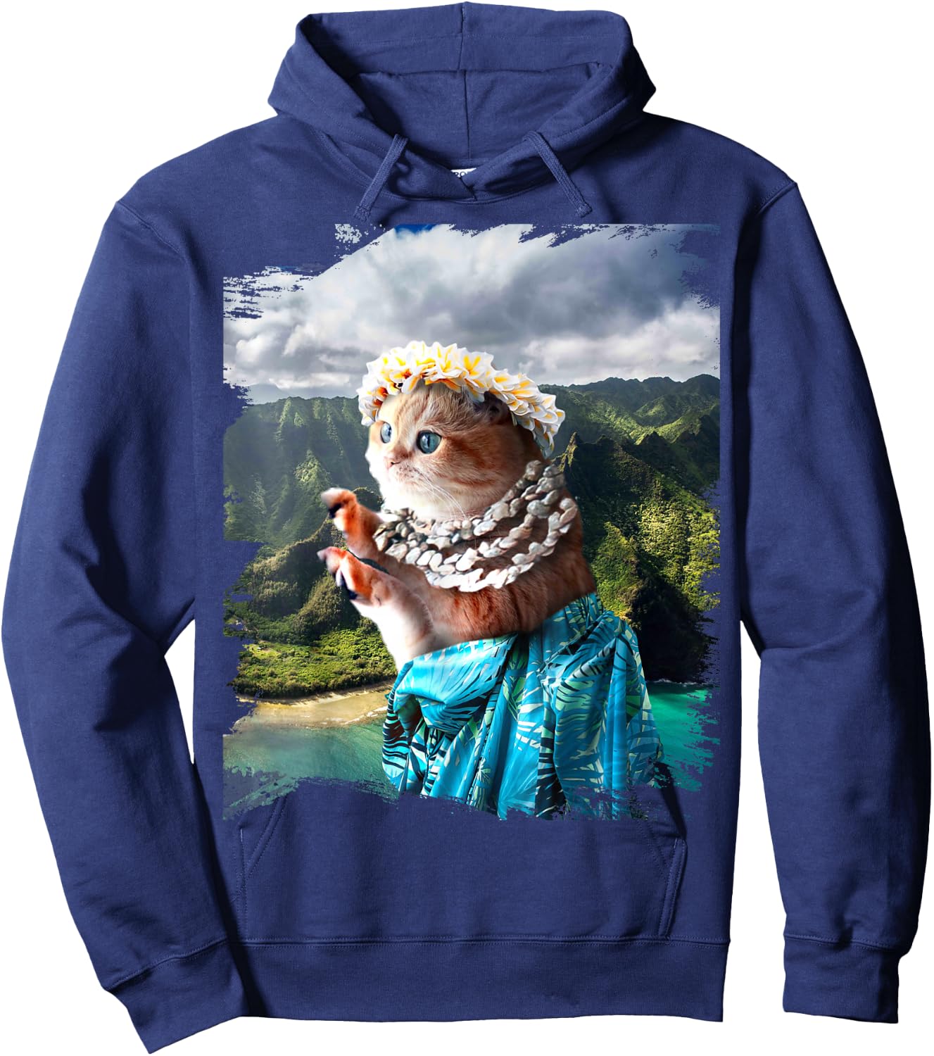 Funny Aloha Hawaiian Cat Hoodie - Hoodie | Navy