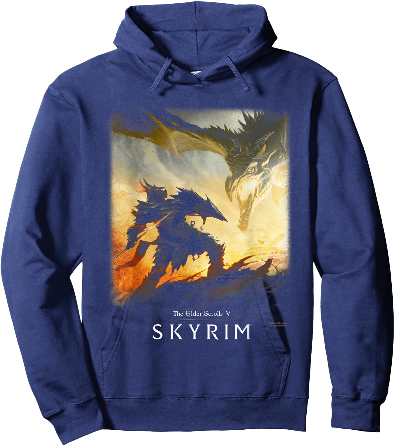 Skyrim Dragon Showdown with Daedric Armor RPG Video Game Hoodie - Hoodie | Navy